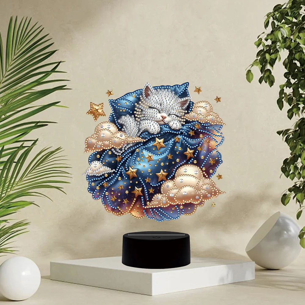 5D DIY Cat Double Sided Diamond Painting Acrylic Night Light for Art Crafts