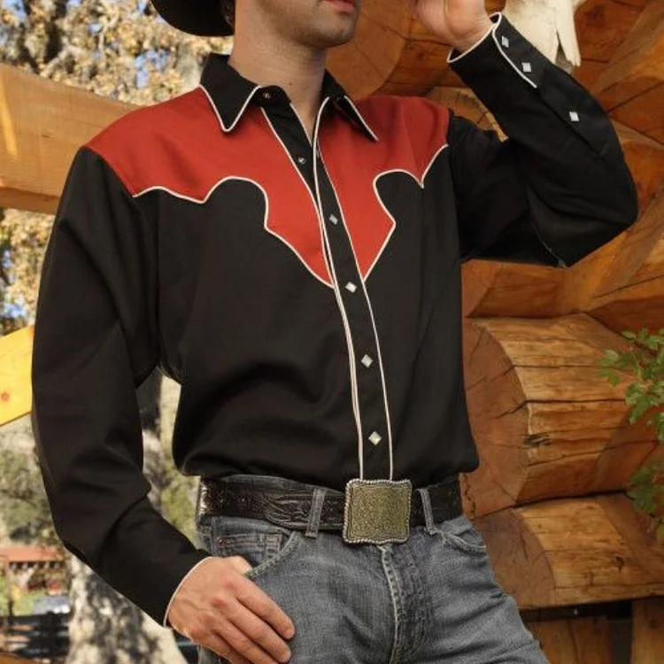 Men's Western Black and Red Shirt