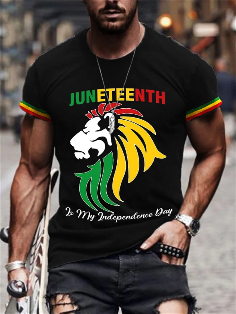 Comstylish Men's Juneteenth Is My Independence Day Rasta Lion T Shirt