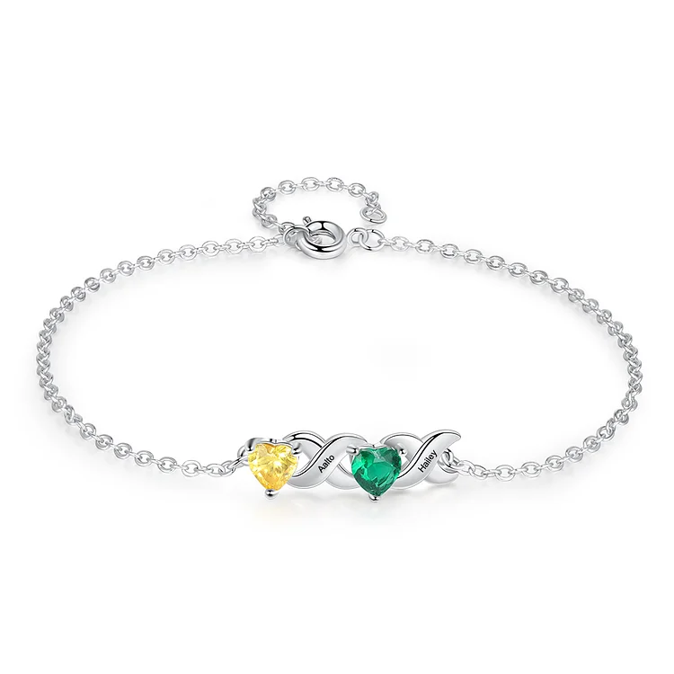 Family Custom Bracelet Heart Personalized with 2 Birthstones