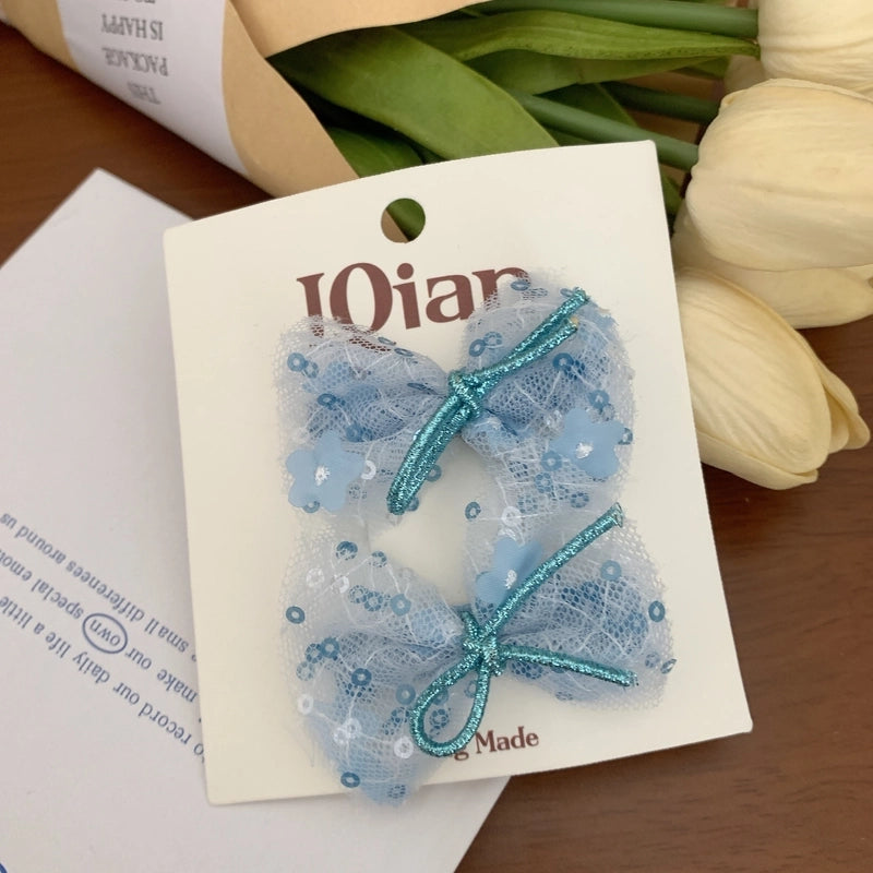 Women’s Cute Sweet Korean Style Bow Knot Gauze Sequins Handmade Lace Hair Clip Hair Tie