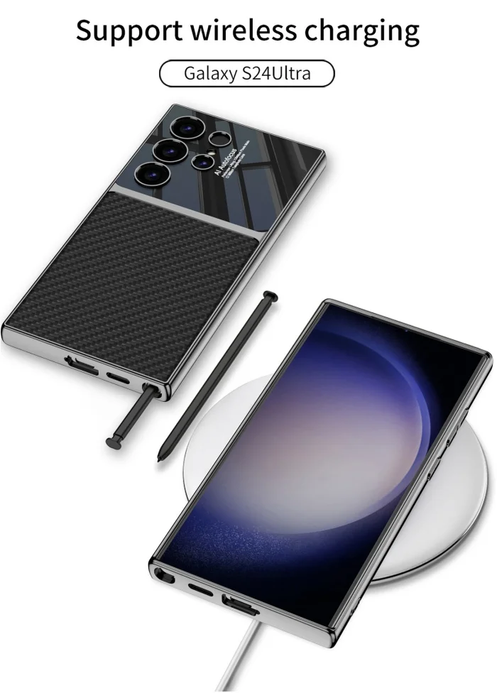 Samsung S24 mobile phone case S24u leather case S24ultra electroplated plain leather mobile phone