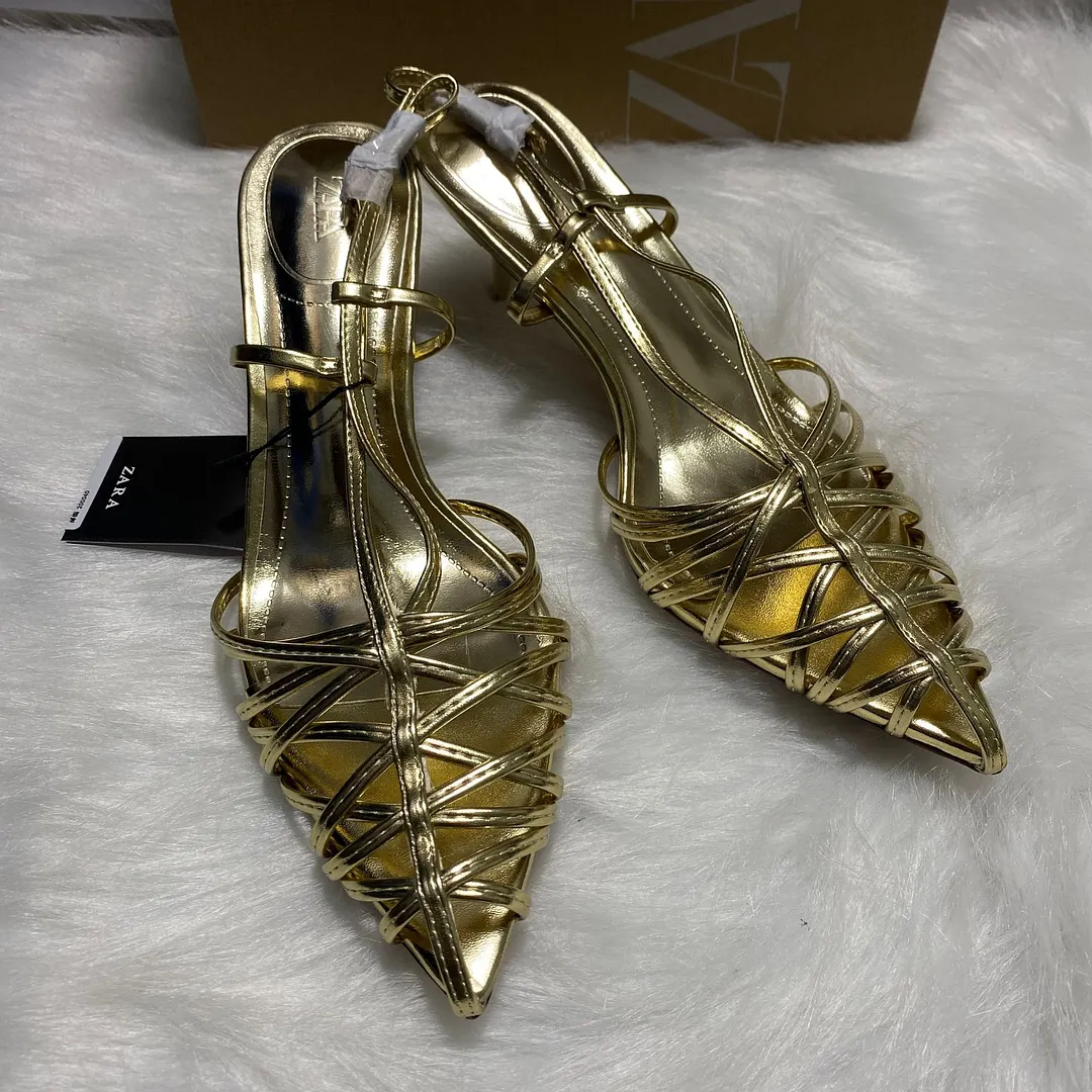 Breakj Breakj Home 2025Ins Fashion Show Plating Heel Steel And A Buckle Strap Simple Toe Women's Shoes