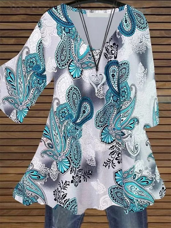 V Neck Casual Printed Short Sleeve Shirts & Tops