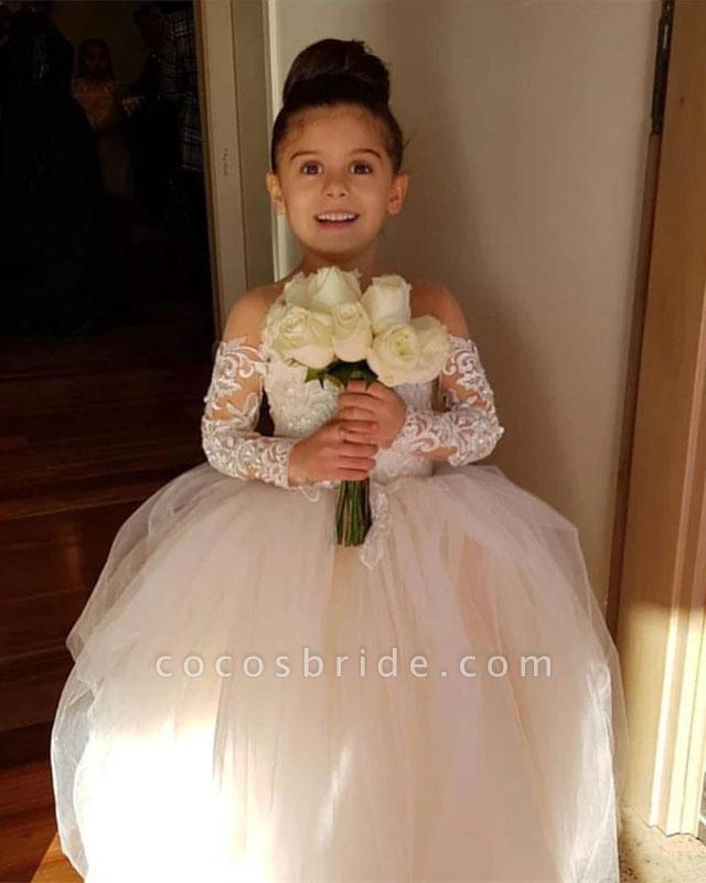 Oknass Boho Long Sleeves Ball Gown Flower Girl Dresses Lace Tulle