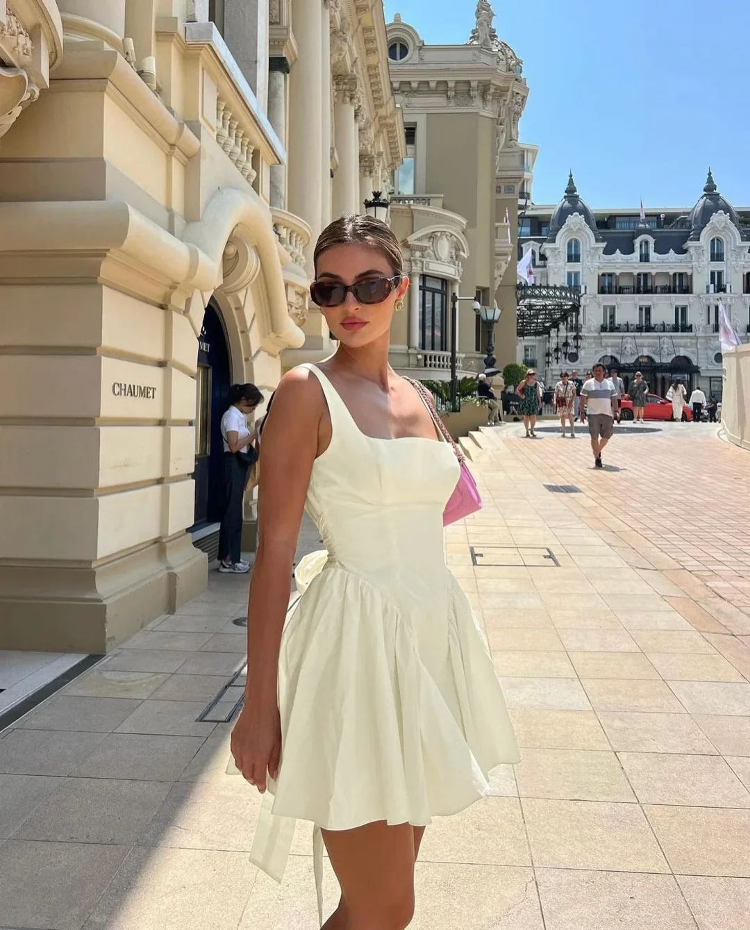 Suninheart Summer Sexy Square Collar Backless Party Dresses Mini White Drape A Line Night Date Dress Big Bow Women New In Dress