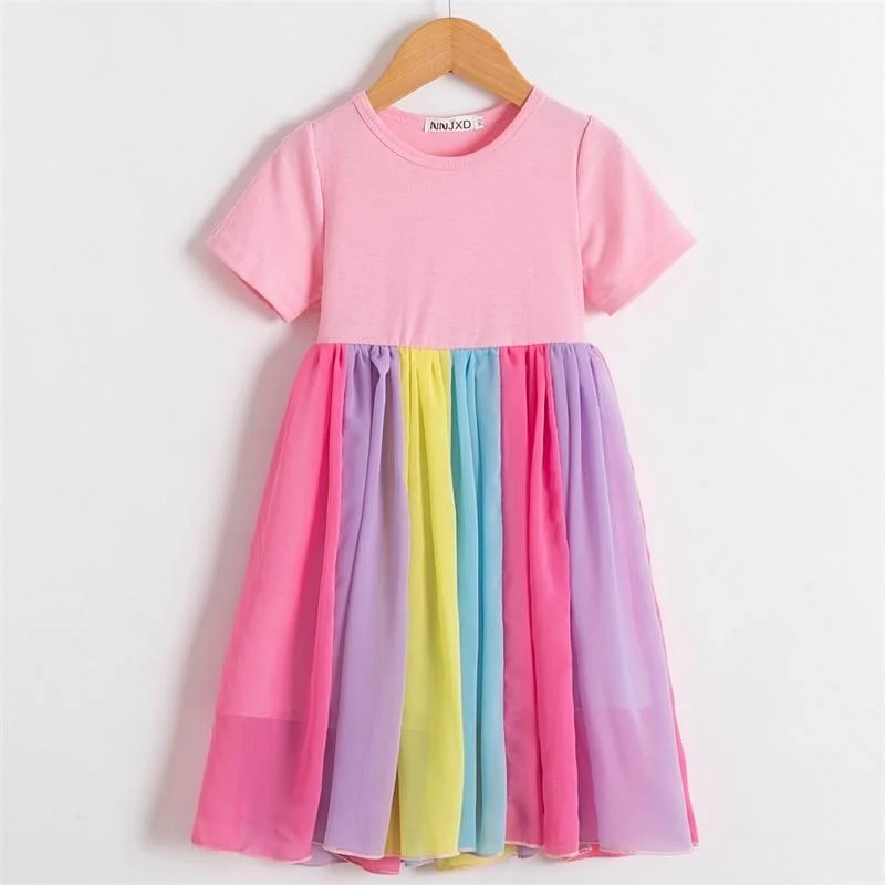 2021 New Girls Dress Sleeveless Rainbow Color Kids Clothes Fashion Princess Dresses Toddler Girl Clothing 2-6T Carnival Dress