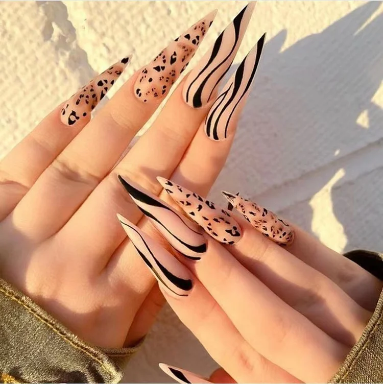 Nails Long Pointed Nail Manicure Nail Tip Finished Matte Leopard Print Wear Nail  Frosted Wear Nail Tip