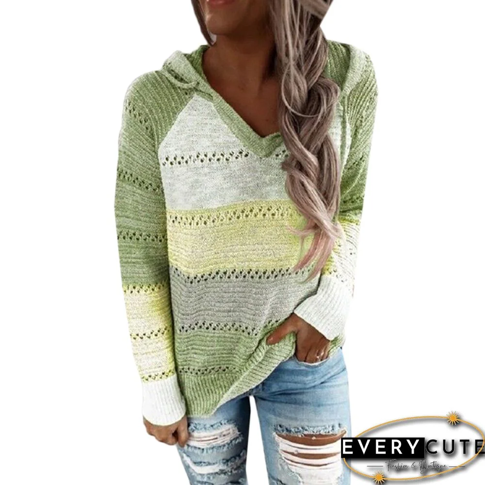 Light Green Colorblock Hooded Sweater