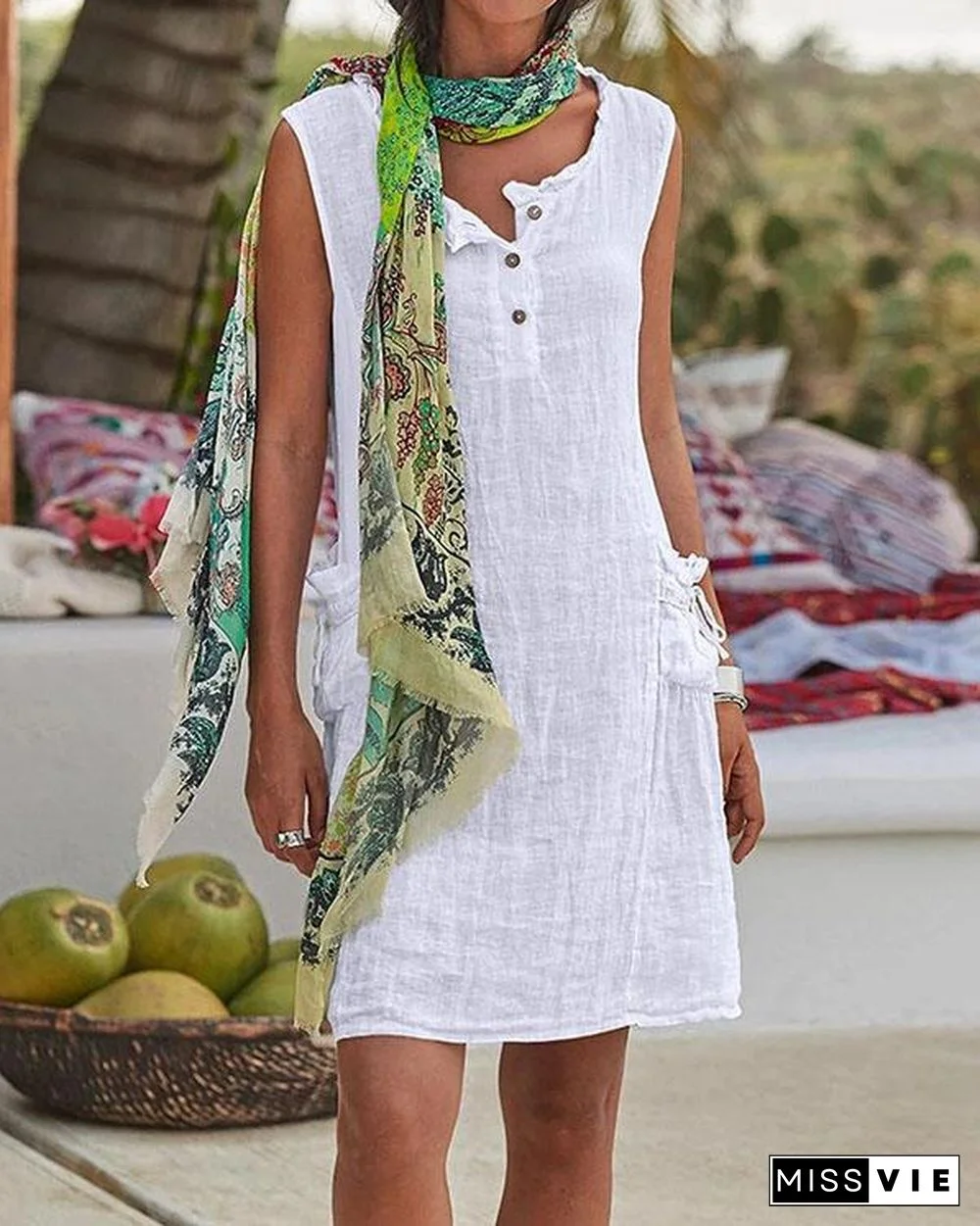 Casual Solid Tunic Round Neckline Shift Dress