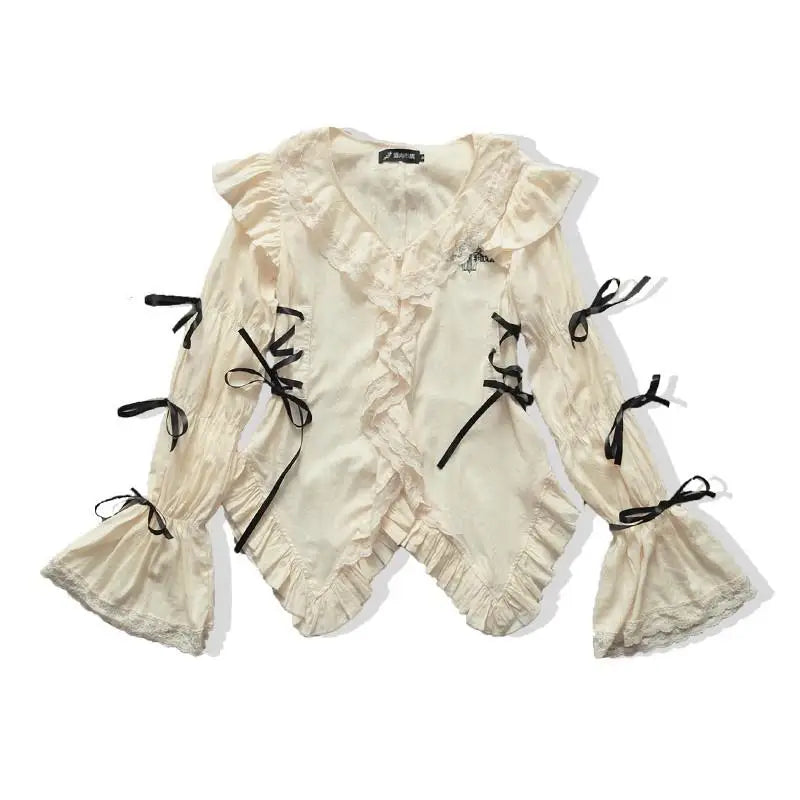Aiertu Y2k Aesthetics Lace Shirt Grunge Gothic Irregular Blouses Fairy Harajuku Bandage Shirt Vintage Lolita Clothes Mall Goth Aiertu