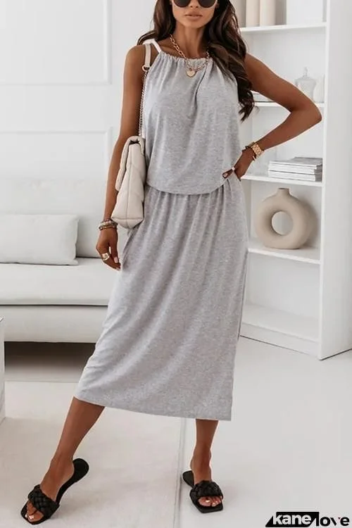 Halter Neck Slit Sleeveless Dress