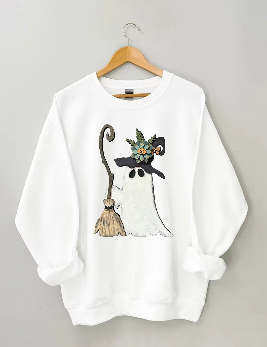 Ghost Witch With Broomstick Sweatshirt