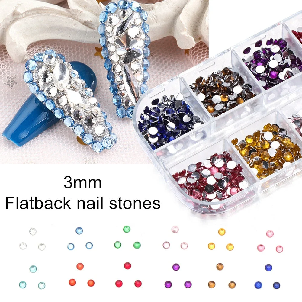 3mm Crystal Nail Stones Flatback Nail Art Rhinestones Jelly Gems Decoration 3D Colorful Beads Design For Manicure Accessories-Nail Inspo