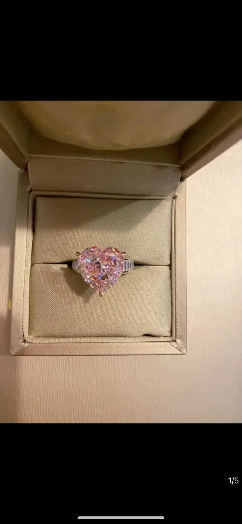 925 Silver Rich Woman's Happy Cherry Blossom Pink Large Carat Pink Diamond Ring