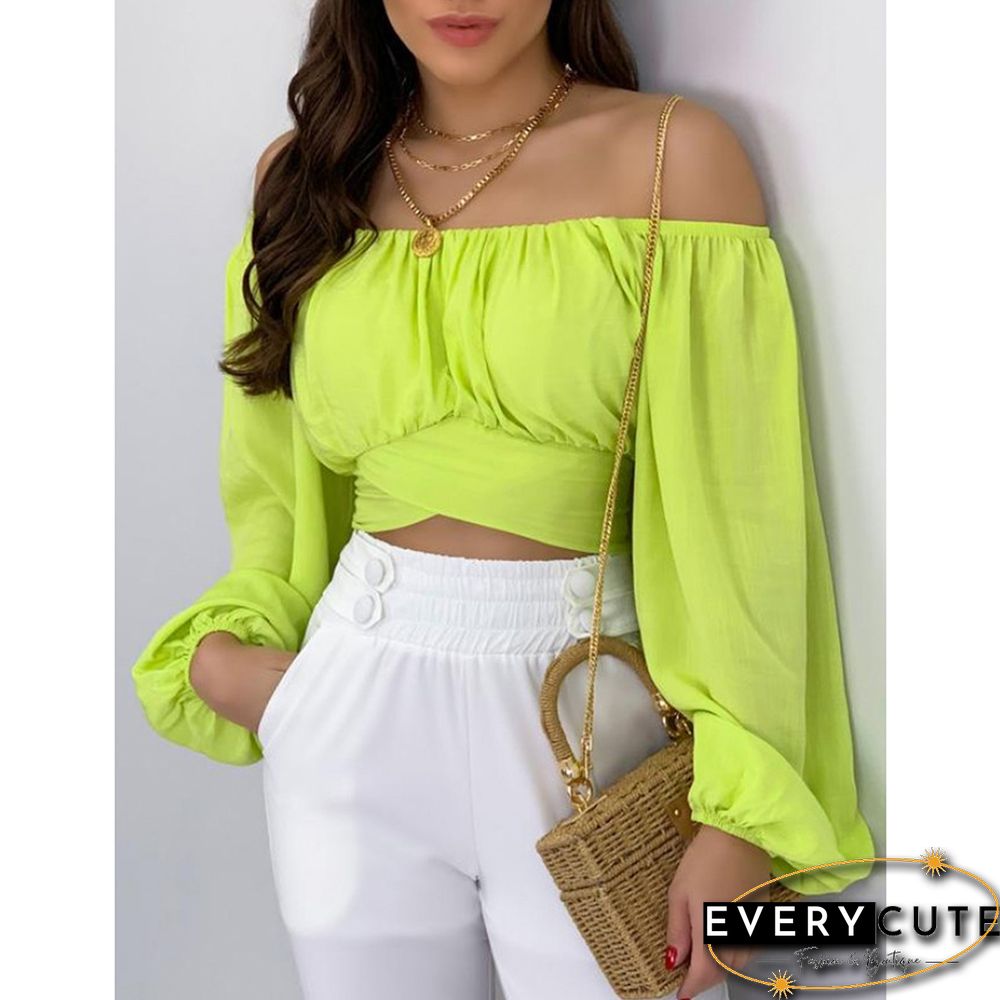 Yellow Off Shoulder Puff Sleeve Crop Tops