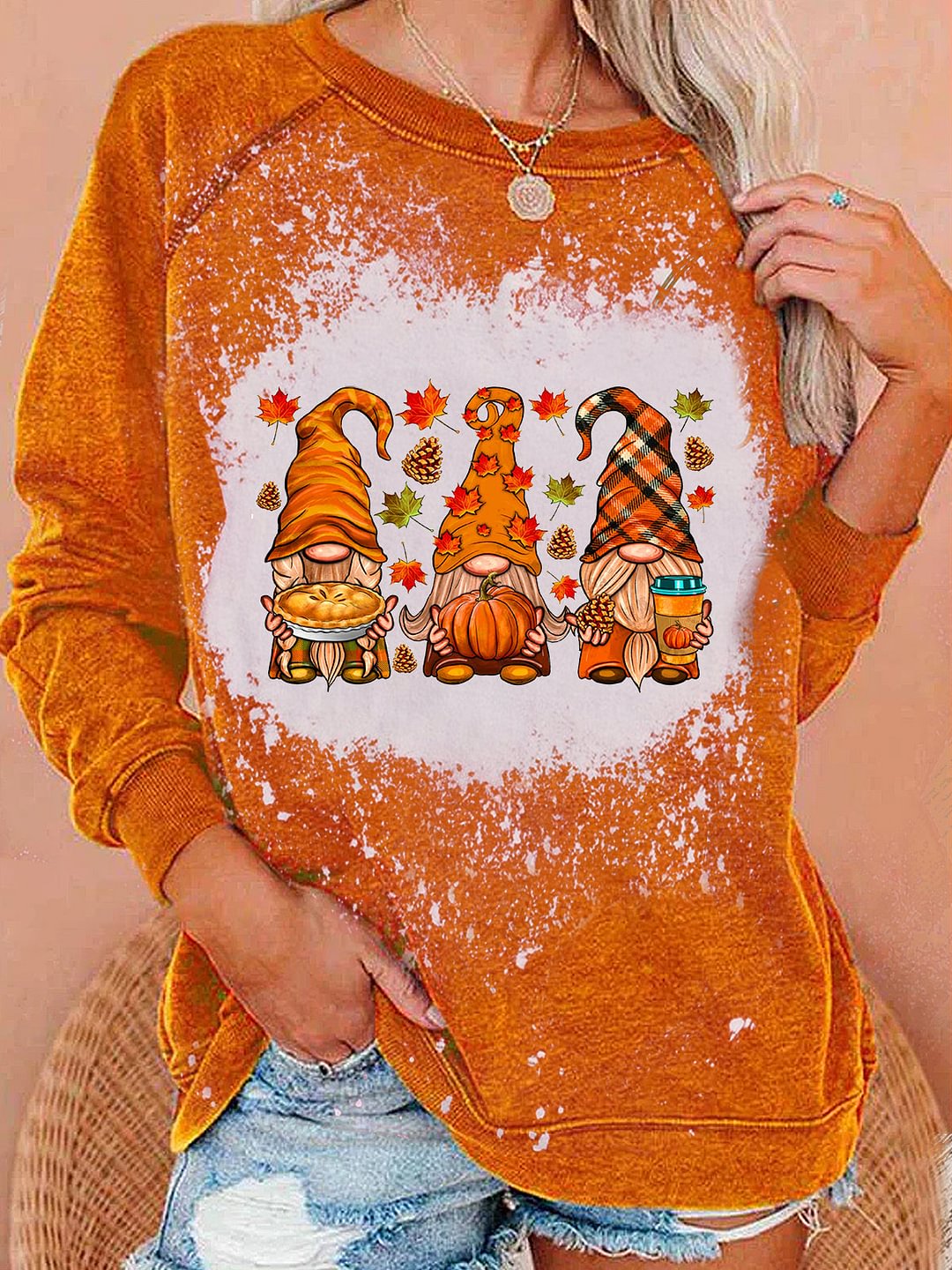 Fall Gnomes Tie Dye Long Sleeve Sweatshirt