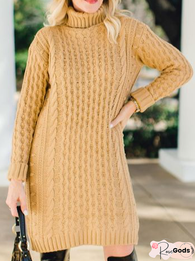 Casual Turtleneck Wool/Knitting Dresses