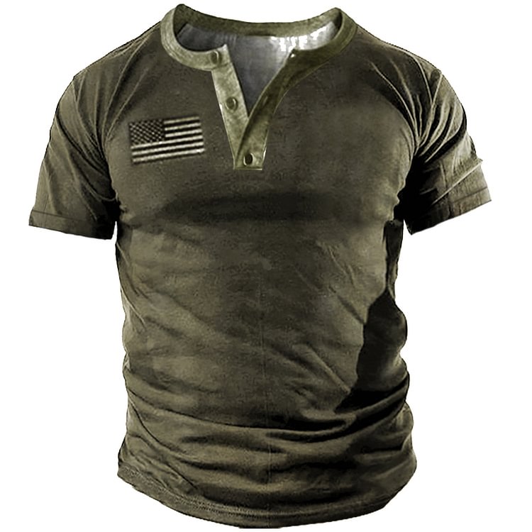 Men's Outdoor Retro Tactical Short Sleeve Henley Shirt