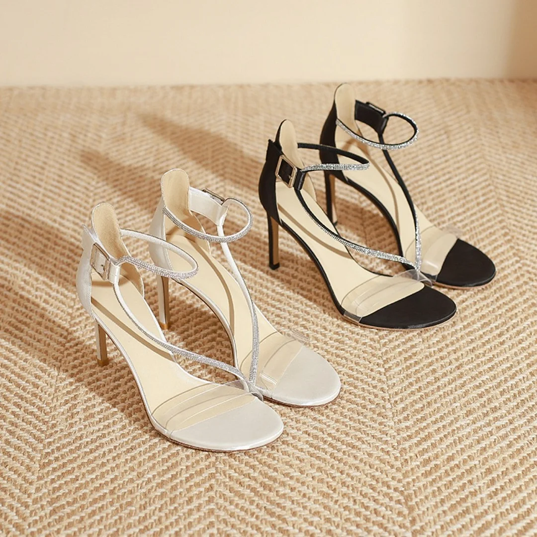 Breakj Breakj With Sandals Women 2025 Summer New Silk And Satin Toe Transparent High-Heeled Shoes Fine And Fashionable Water Diamond Women's Shoes