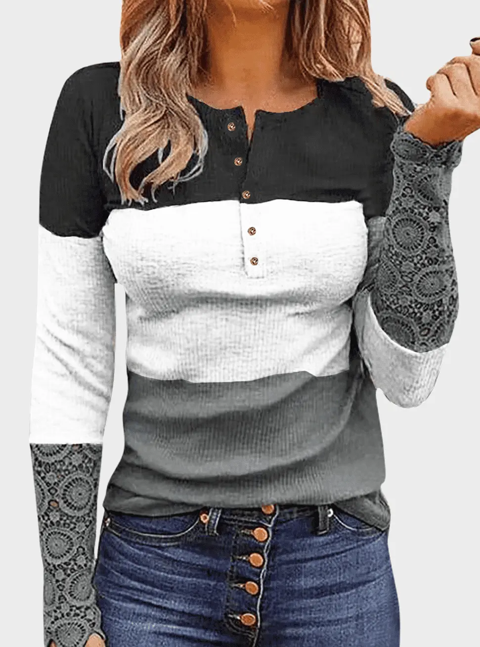  thdmladies Lace Splicing knit Shirt thedmladies