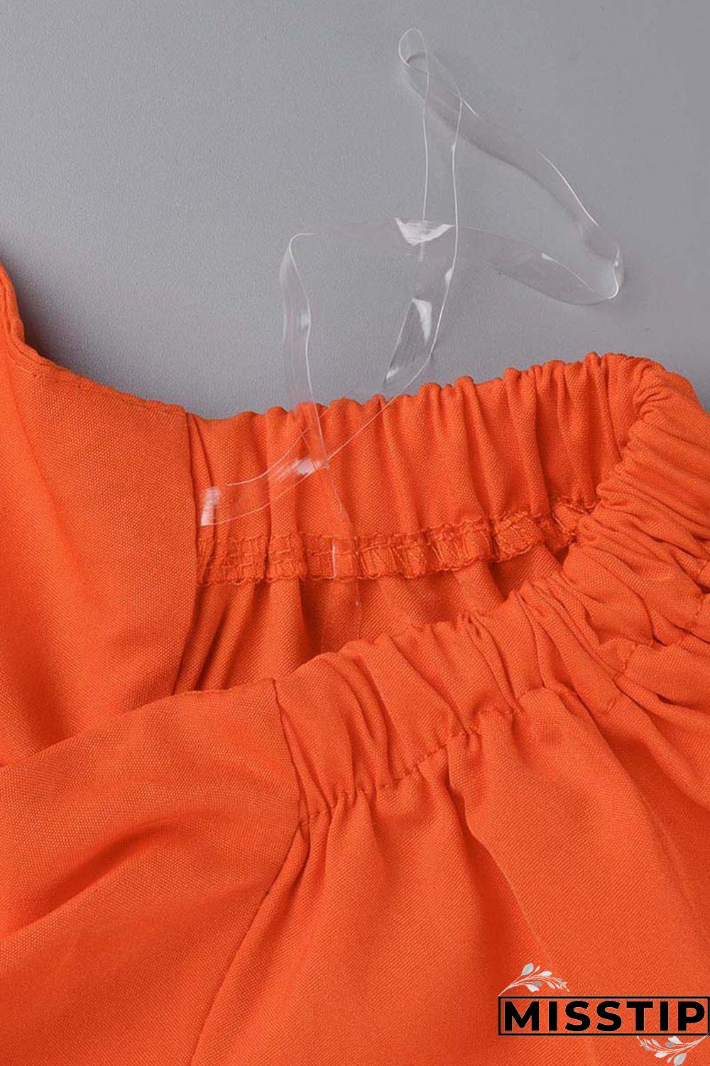 Orange Casual Solid Backless Slit Off the Shoulder Short Sleeve Dress Dresses