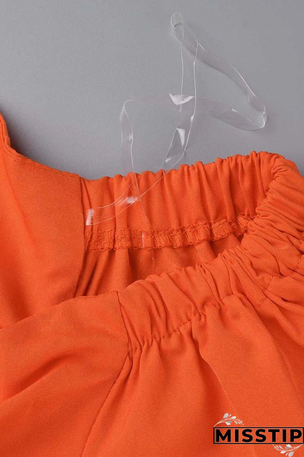 Orange Casual Solid Backless Slit Off the Shoulder Short Sleeve Dress Dresses