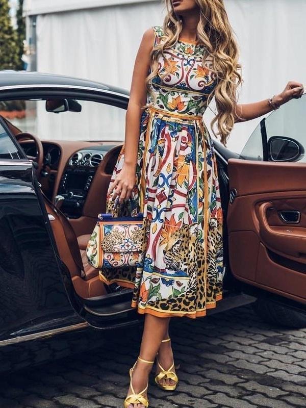 Women Elegant Sleeveless Printed Dresses