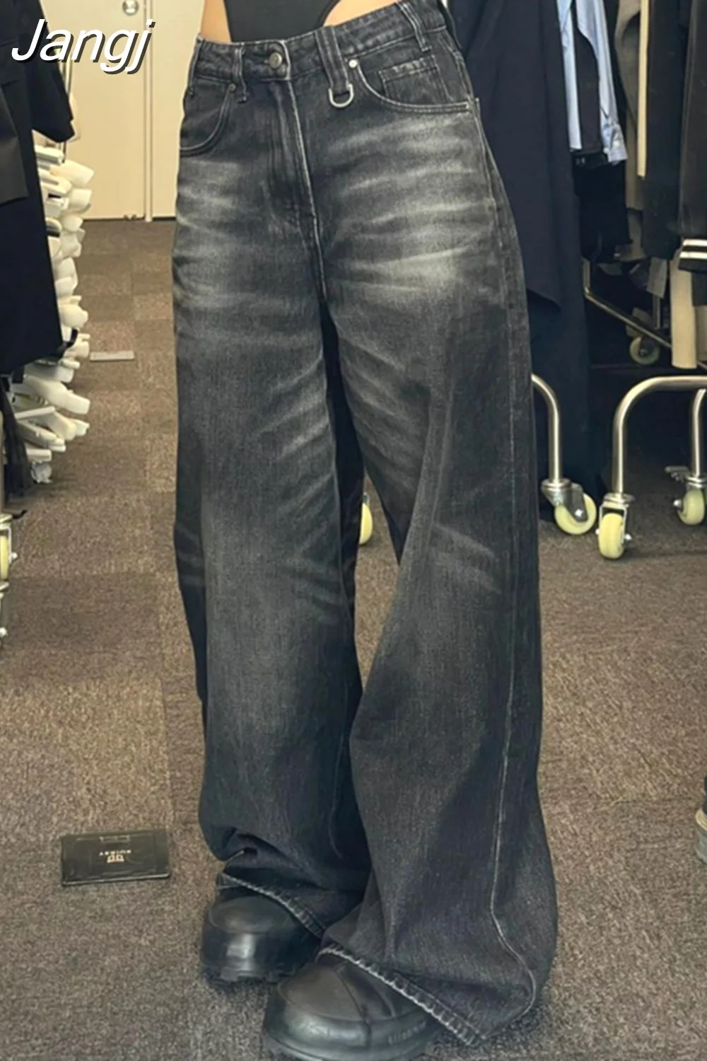 Jangj Jeans Women Oversized Vintage Black Trousers Grunge Y2k men Hip ...