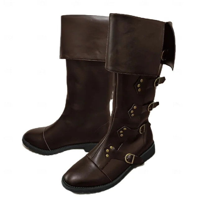 Medieval Renaissance Shoes Knee High Boots Flat Jazz Boots Pirate Viking Crusader Fancy Dress Men's Celtic Pirate Halloween Masquerade Performance Party & Evening LARP Adults' Shoes