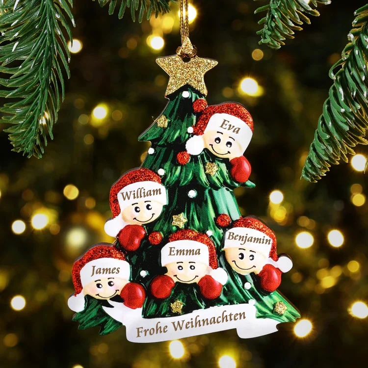 Holz Personalisiertes 5 Namen Text Weihnachtsornament Baum Anhänger mit 5 Familienmitgliedern