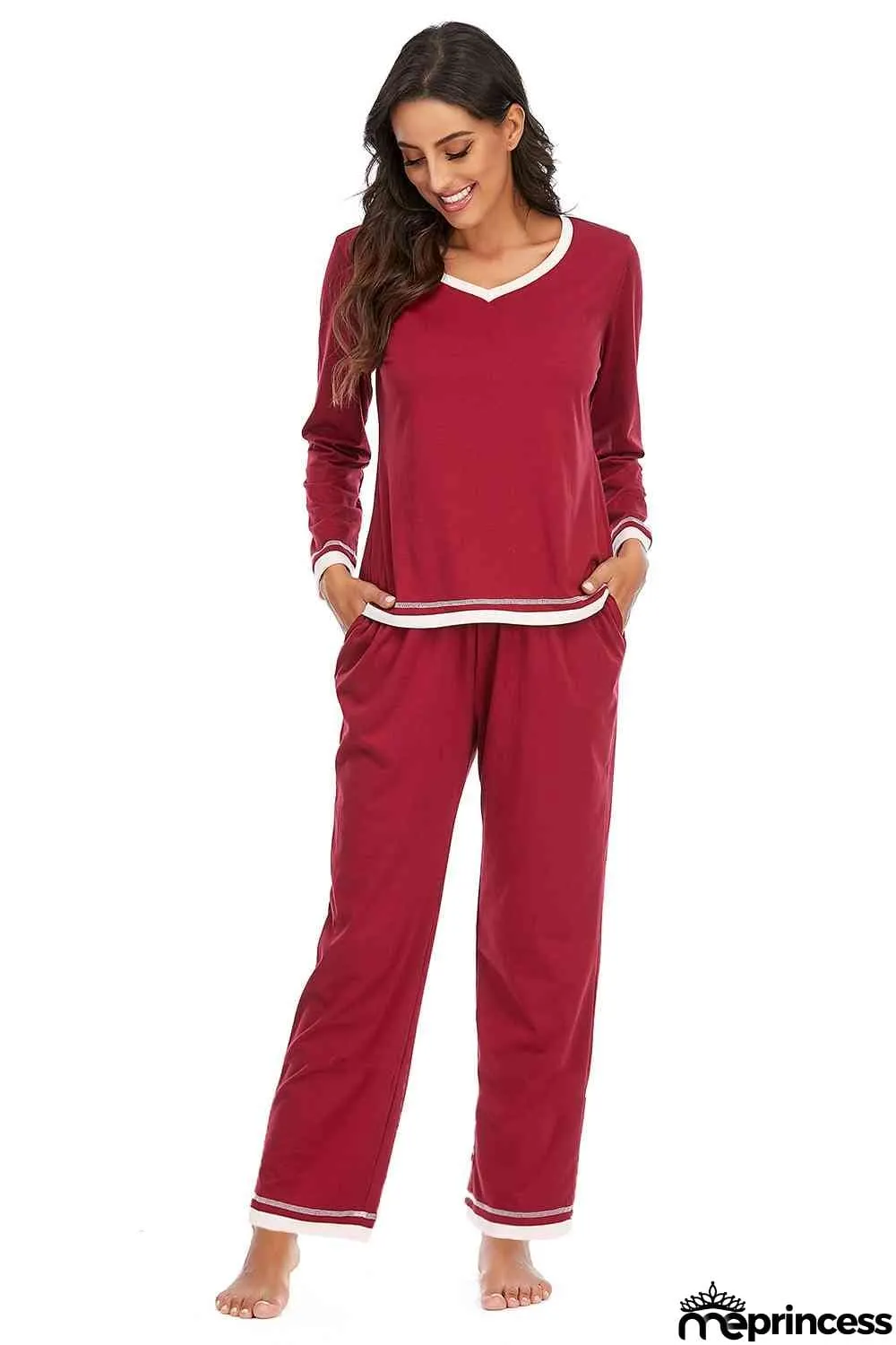 V-Neck Top and Pants Lounge Set