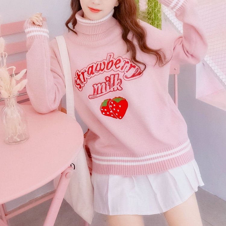 Pink Strawberry Milk Woolen Sweater S13056
