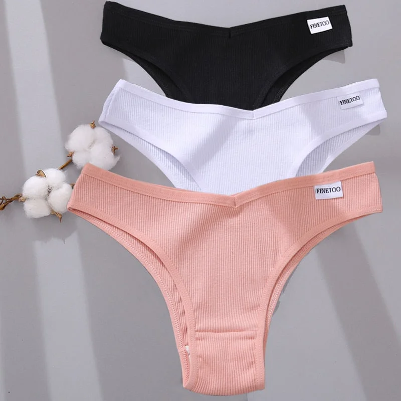 FINETOO 3PCS/Set Women Cotton Lingerie Female Thongs Sexy Underwear For Woman Low-Rise Underpant Women's Panties Bikini Briefs