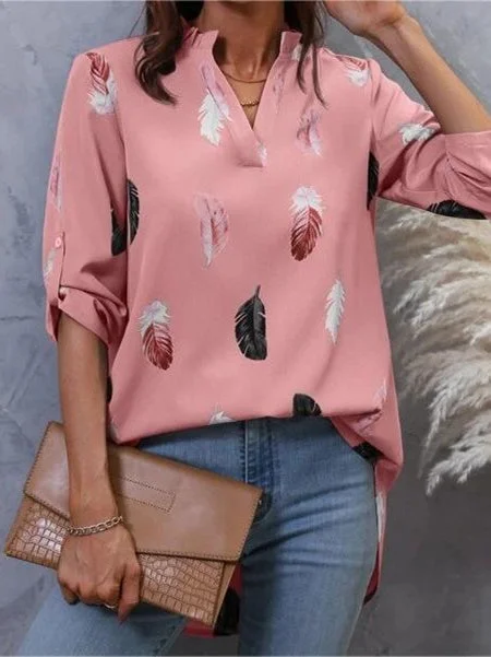 Women's Graphic Printed 3/4 Sleeve V-neck Top