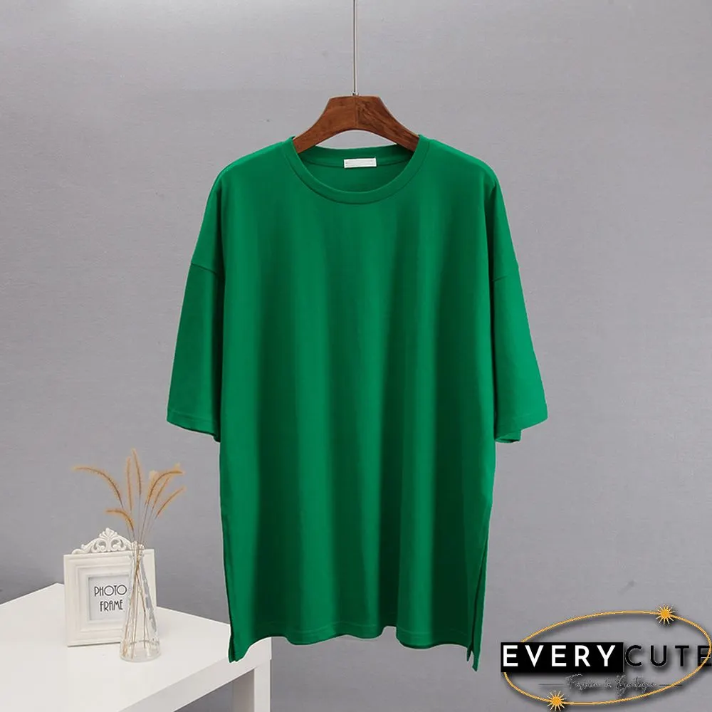 Blessyuki Summer Oversized T Shirt Women New 100% Cotton Soft Casual Chic Tees Female Casual Split Solid Basicharajuku Tops