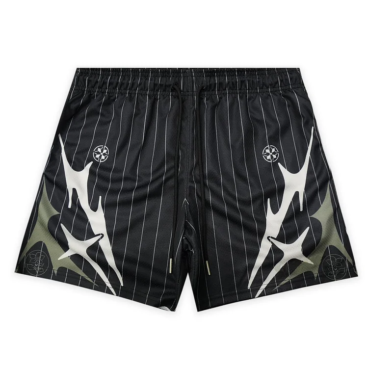 Unisex Fitness Skeleton Flame Print And Star Pattern Athletic Shorts