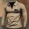 Men's Vintage American Flag Print Zip Lapel Long Sleeve T-Shirt by Inlyline