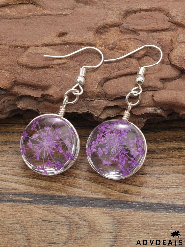 Flower Detail Glass Ball Drop Earrings