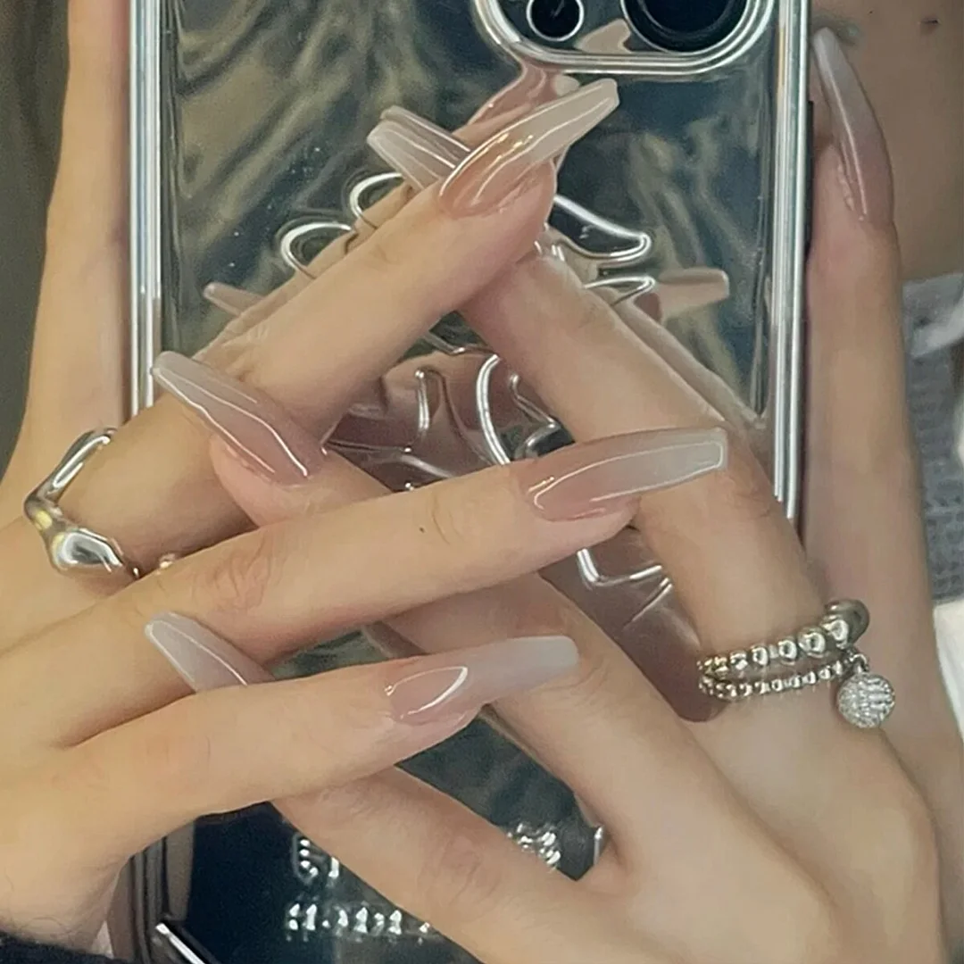 24pcs Gradient Long Trapezoidal Ballet Wearable False Nails Nail Art Fake Nails With Glue And Wearing Tools-Nail Inspo