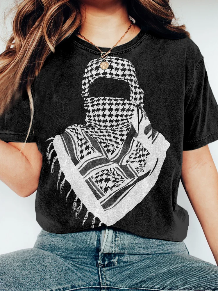 Free Palestine Scarf Pattern Vintage Washed T Shirt