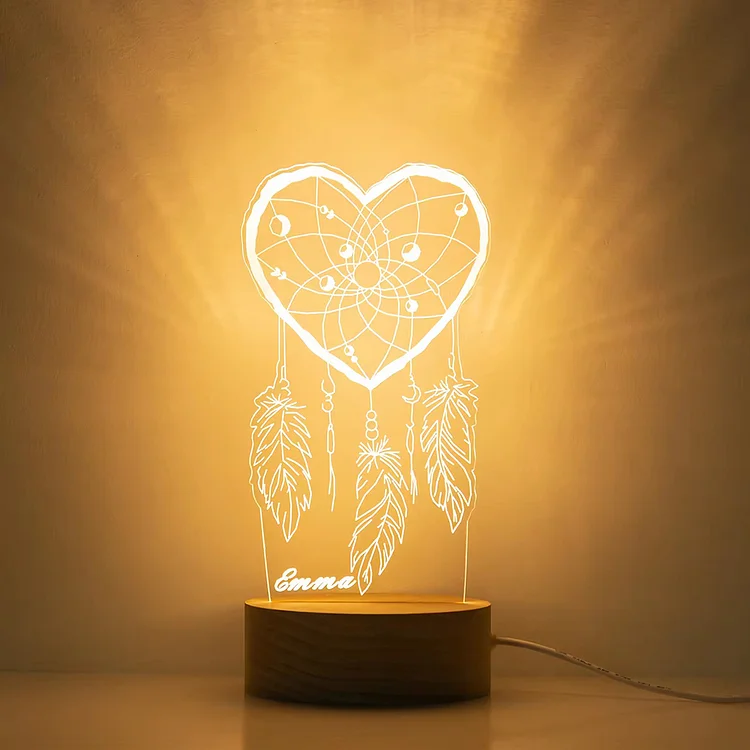 Custom Name Acrylic Heart Dream Catcher LED Night Lights