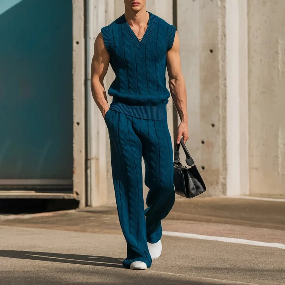 Men's V-neck Knitted Suit-inspireuse
