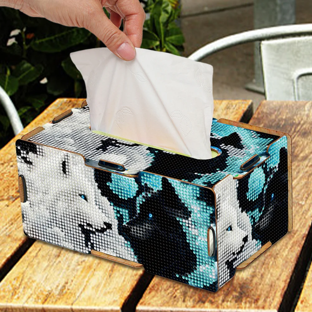 Diamond Painting Tissue Box Kits Decorative Rhinestone Craft Kit (Wolf)