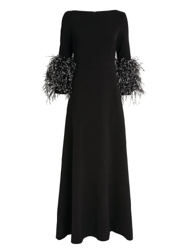 Elegant Black and White Feather Long Sleeve Party Dress: A Timeless ...