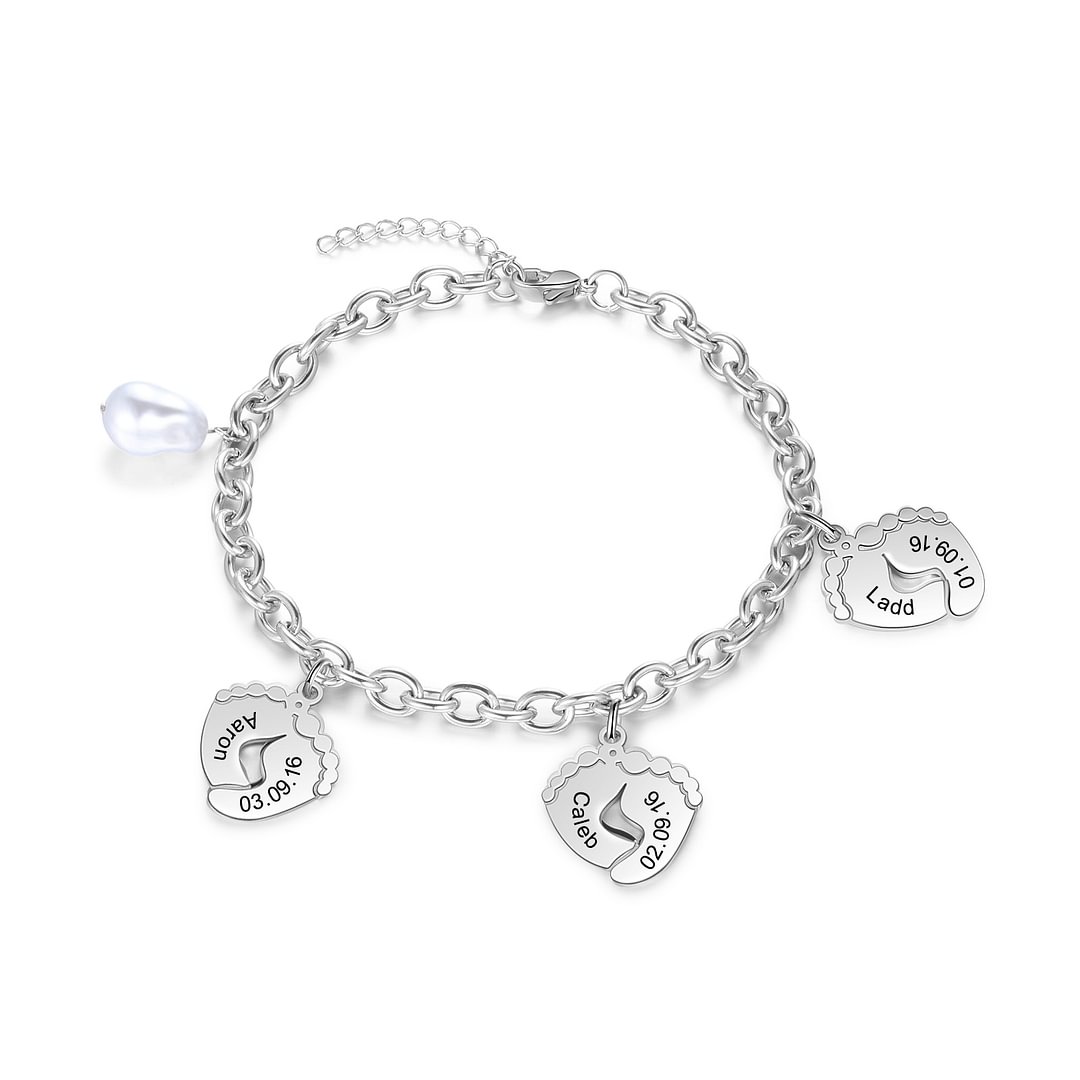 Bracelet 3 Prenom Personnalise Pied Bebe Avec Perle