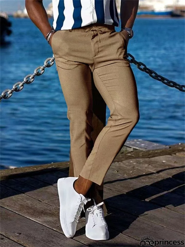Men's Lace Up Elastic Waist Casual Business Pants