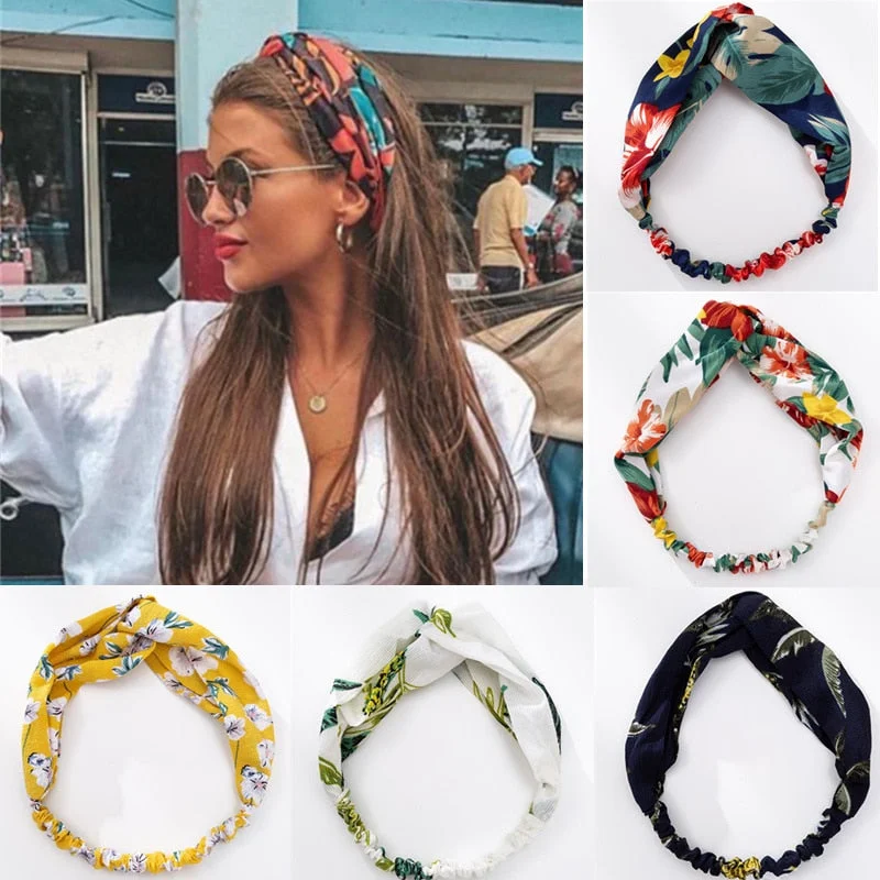 Fashion Women Girls Summer Bohemian Hair Bands Print Headbands Vintage Cross Turban Bandage Bandanas Hairbands Hair Accessories