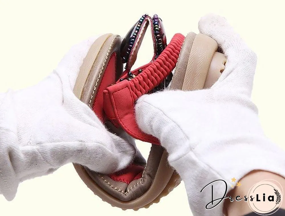 Women Hot Open Toe Flat Summer Sandals String Bead Ethnic Sandals