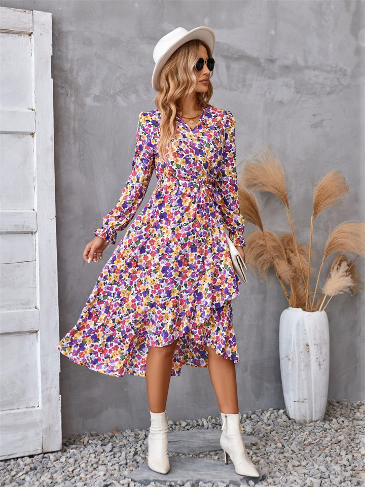 Women's Floral Dresses Printed Long Sleeve Dresses
